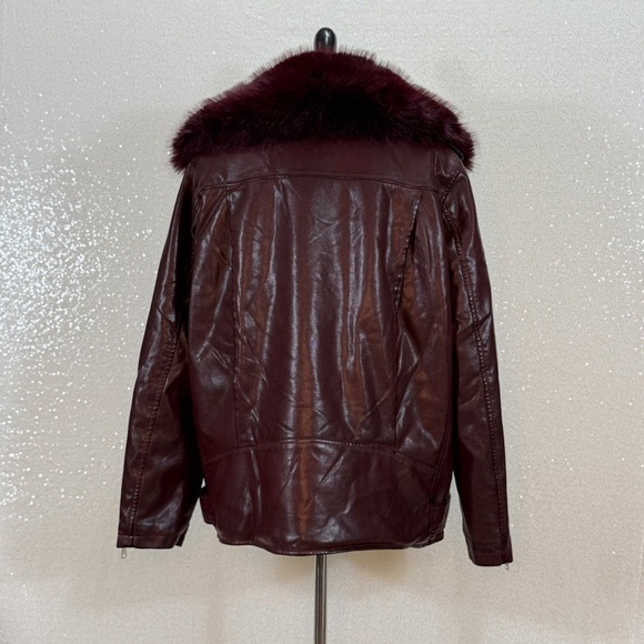 Azalea Wang Aurelia Faux Leather Moto Jacket XL Burgundy Faux Fur Collar NWT - Picture 7 of 16